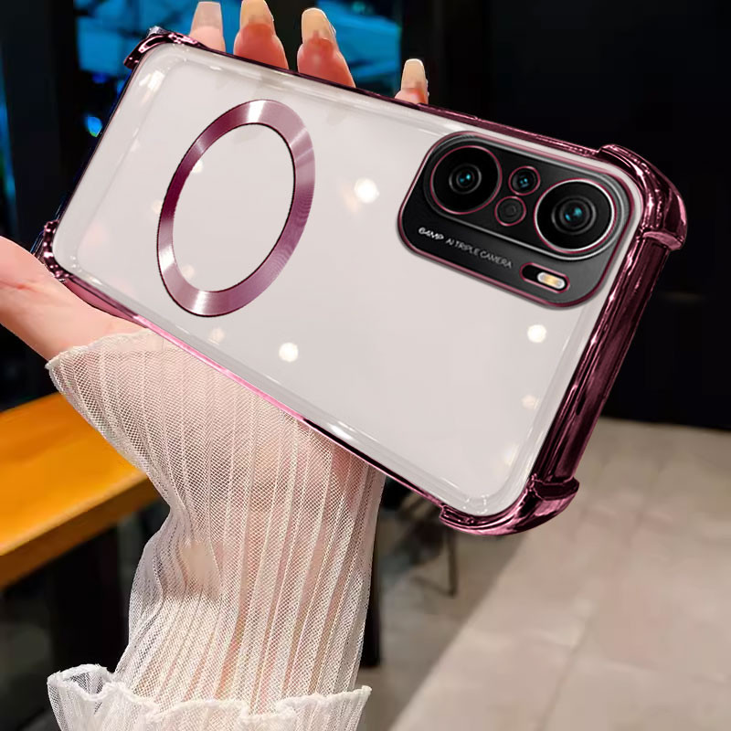 เคส ปลอก Xiaomi poco F3เคสโทรศัพท์ Anti collision Soft GOLD border โปร่งใสฝาครอบป้องกันพร้อมแหวนดูดแม่เหล็กกันกระแทกกันชน sjcxq