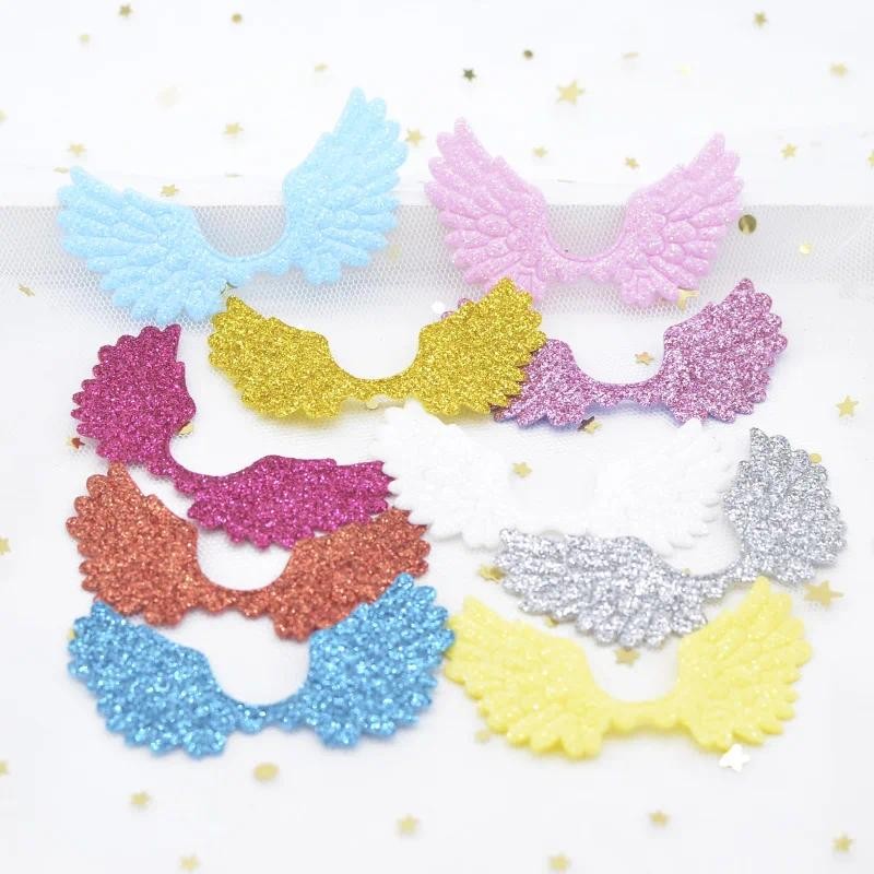 20 ชิ้น 65*36 มิลลิเมตร Glitter ผงด้านเดียว Angel Wing Appliques กามเทพ Wing Fairy Wing สําหรับ DIY หัตถกรรม Bow Decor อุปกรณ์