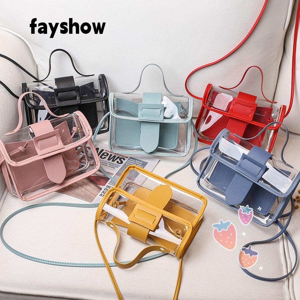 Fay กระเป๋าสะพายไหล่ PVC ขนาดเล็กโปร่งใส Jelly Candy Color Crossbody กระเป๋าถือ