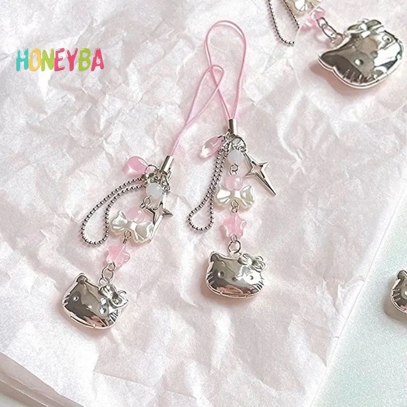 <Honeyba> Kawaii หวานลูกแมวโทรศัพท์มือถือเชือกโซ่อะนิเมะเครื่องประดับทําด้วยมือลูกปัด Strand Dangle จี้ DIY เครื่องประดับอุปกรณ์เสริมของเล่น Nice
