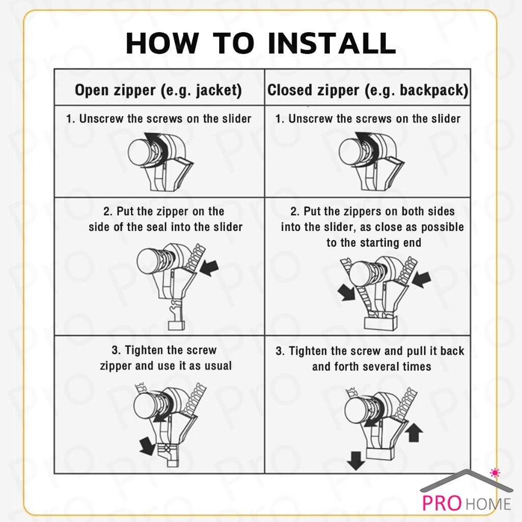 Prohome ชุดซิปซ่อม 3 ขนาดแตกต่างกัน ถอดออกได้และติดตั้งได้  Zipper Head - รูปที่ 6