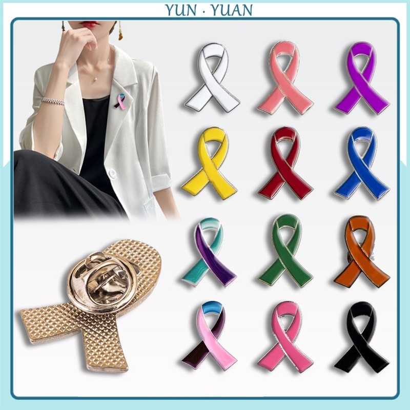 [YUNYUAN] Propaganda 12 สีริบบิ้นเข็มกลัดโบว์สีชมพู Anti Breast Cancer Awareness Anti Violence Micro Chapter