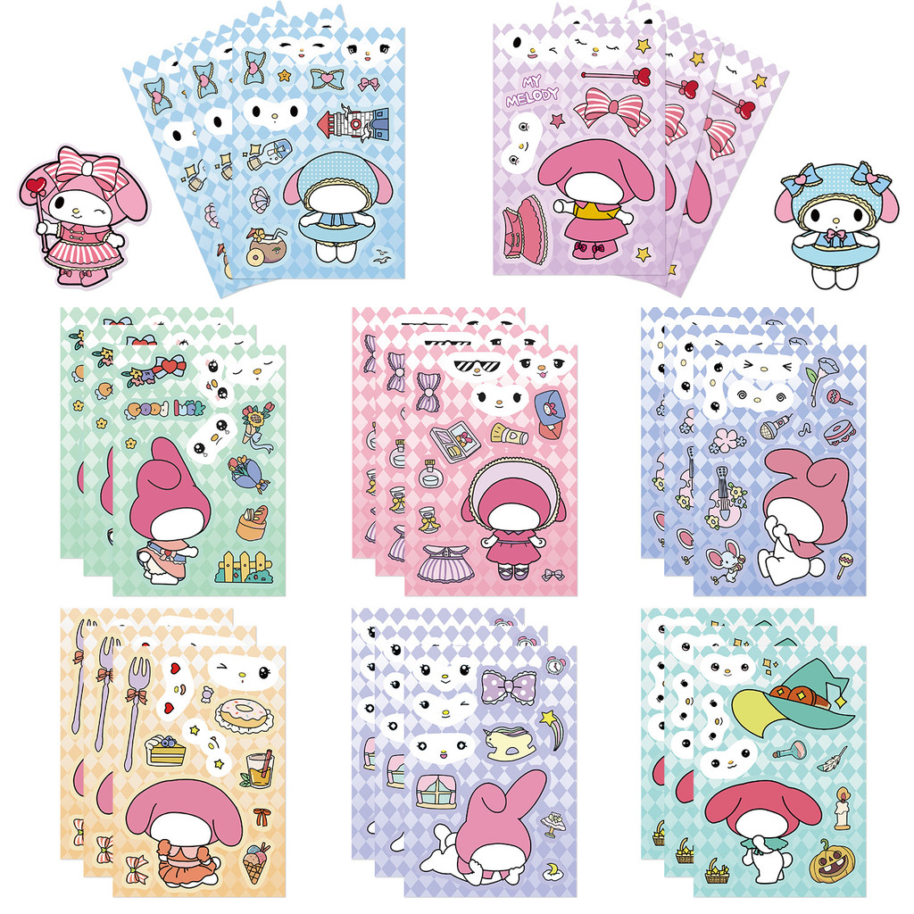 8 แผ่น My Melody Make a Face DIY ประกอบสติกเกอร์ PVC กันน้ํา