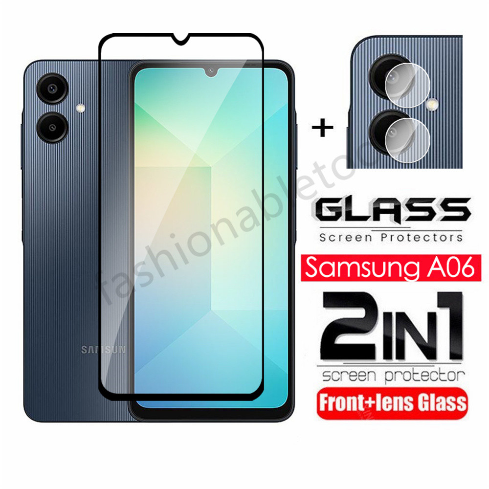 2 in 1 ป้องกันหน้าจอฟิล์มกระจกนิรภัยสําหรับ Samsung Galaxy A06 s A06s 06s A16 A26 A36 A56 16 26 A 36 A 56 SamsungA06s กล้องกลับเลนส์ป้องกันคลุมทั้งหมดฟิล์มด้านหน้า