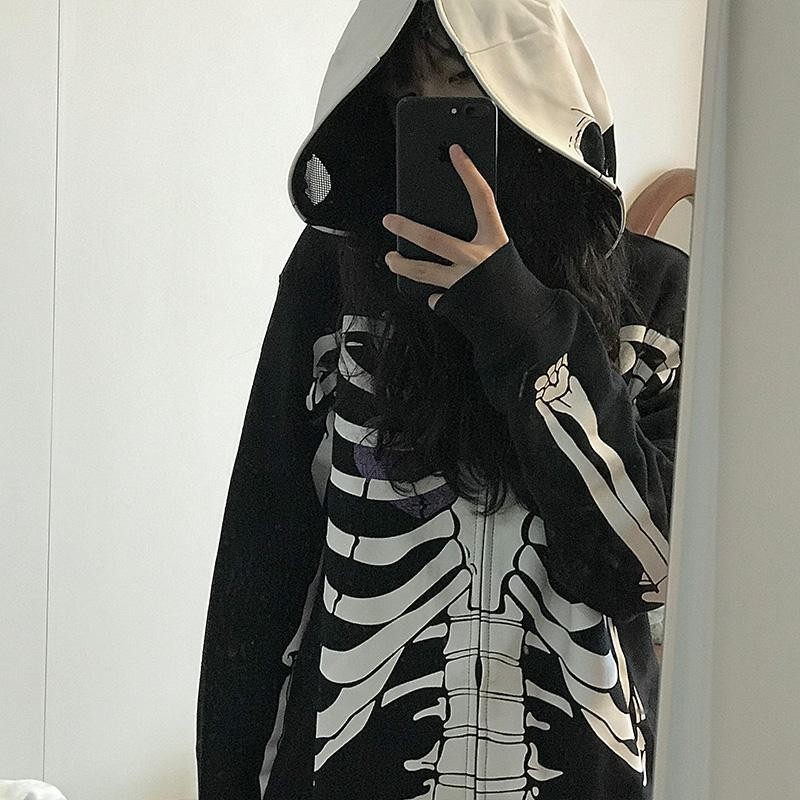 sizeBlack National Fashion Sweater Resident Female Fleece Cardigan Funny Street Style HoodedoverFall Winter Coat Mars