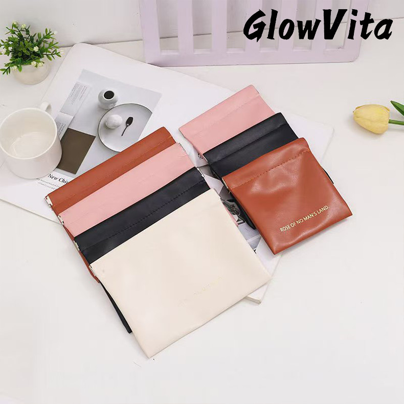 GLOWVITA กระเป๋าลิปสติก กระเป๋าเครื่องสำอางค์ กระเป๋าใส่เหรียญ PU แบบพกพา เก็บเหรียญ กุญแจ ลิปสติก หูฟัง อเนกประสงค์