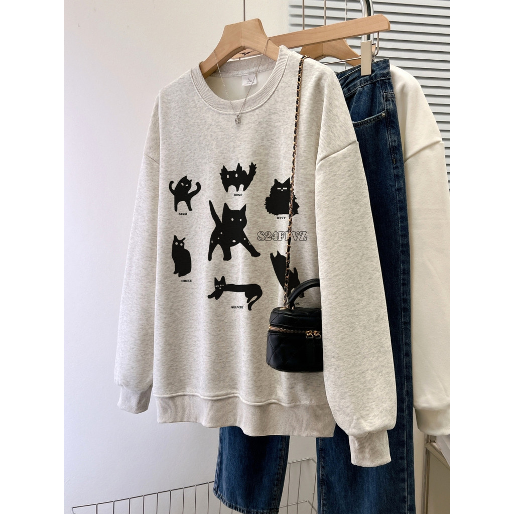 เสื้อผ้าฤดูใบไม้ร่วงเสื้อสเวตเตอร์แขนยาวคอกลมแบบบางสำหรับผู้หญิงไซส์ใหญ่กระเป๋าด้านหลังคอดึงไหล่สาย M-XXXL Made Follow 2wjo