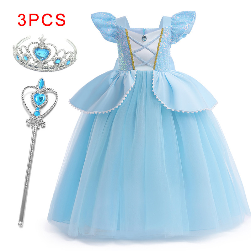 3-10ปีสาวน้อยซินเดอเรลล่าเจ้าหญิงชุดเด็กเล่นตามบทบาทเครื่องแต่งกายฮาโลวีนเทศกาลวันเกิดพรรคสีฟ้าชุดสาวเครื่องแต่งกายชุด - รูปที่ 5