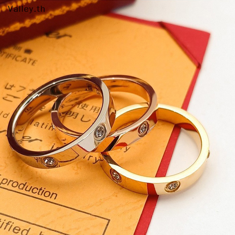 [Valley] อินเทรนด์ไทเทเนียมเหล็ก Rose Gold สี Love แหวนผู้หญิงผู้ชายคู่แหวนคริสตัลเครื่องประดับของขวัญแต่งงาน TH