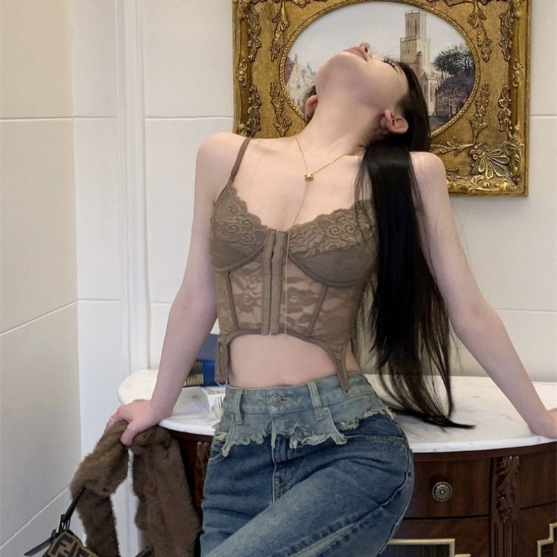 ส่งไวจากไทยสายเดี่ยวลูกไม้ เสื้อสายเดี่ยว corset top รูปที่ 8