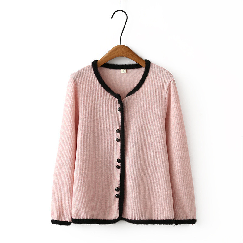 Plus ขนาด XL-4XL ผู้หญิงแฟชั่น Patchwork ถักสีขาวสีดําเสื้อสเวตเตอร์ถักแขนยาวแฟชั่นปุ่มหญิง Outerwear
