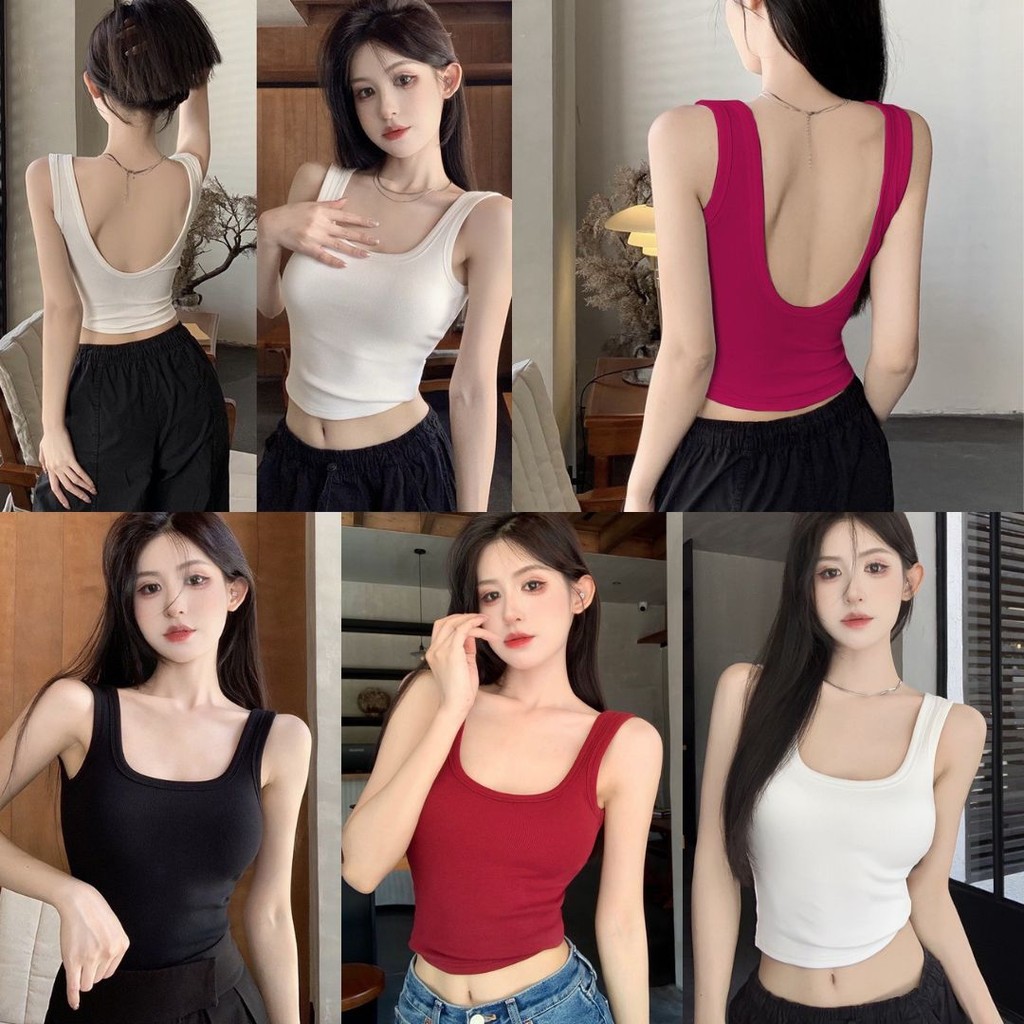 SP-4 เสื้อกล้ามสีพื้น เสื้อกล้ามเปิดหลัง เสื้อแฟชั่น สำหรับผู้หญิง ผ้าร่องยืดหยุ่น ใส่สบาย พร้อมส่ง