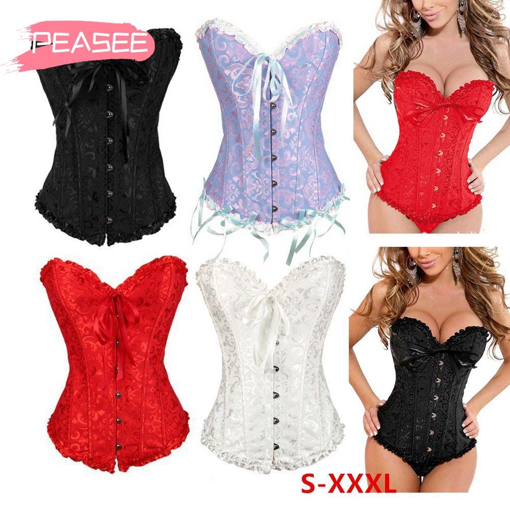 [PEASEE] Waist Shaper Women Top Lace-Up Fancy Dressed Overbusd Boned
