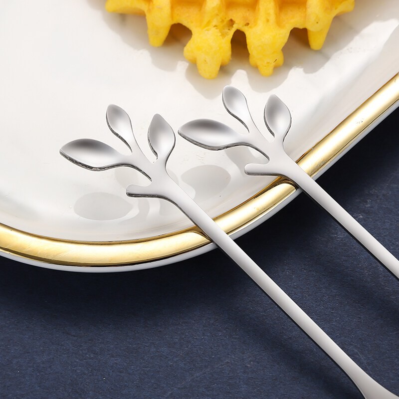 ชุด 5 ชิ้น ช้อนสแตนเลส ช้อนใบไม้สร้างสรรค์ ช้อนกาแฟ ส้อมผลไม้ ช้อนขนมหวาน ช้อนผสมสไตล์นอร์ดิก - รูปที่ 5
