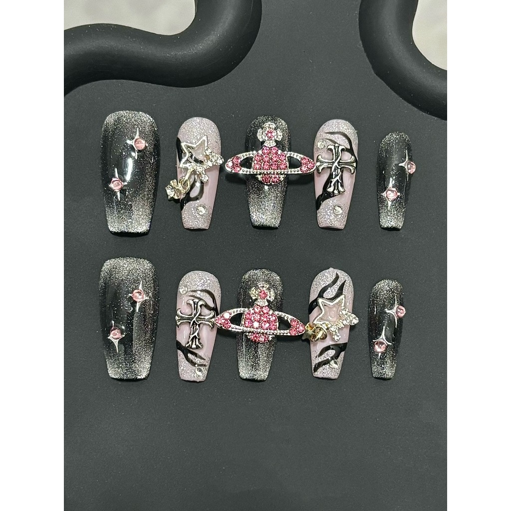 เล็บปลอมที่ทำด้วยมือ ซีรีส์สาวฮอต แฟลชเพชรสีชมพูรอบดวงตาแมวเปลวไฟดาวเคราะห์ ปรับแต่งด้วยมือ - รูปที่ 4