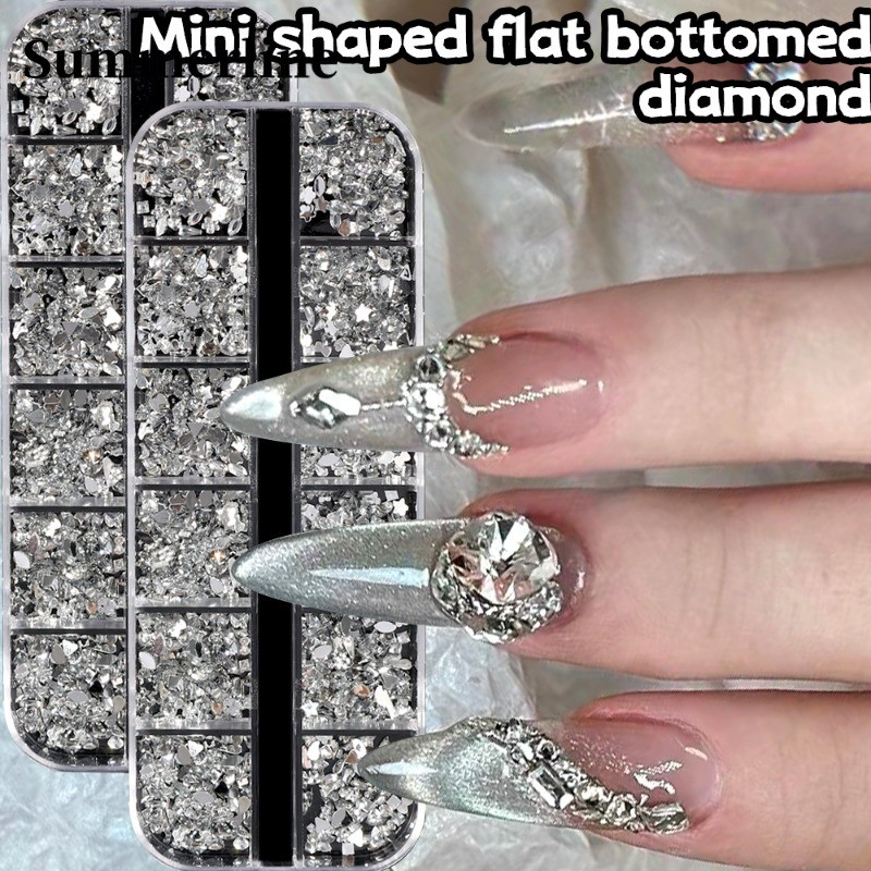 12 ตาราง/กล่อง Mini Nail Art Flat Back Rhinestone - Glitter คริสตัลอะคริลิคด้านล่างแบนเล็บ Charms - DIY ตกแต่งเล็บ