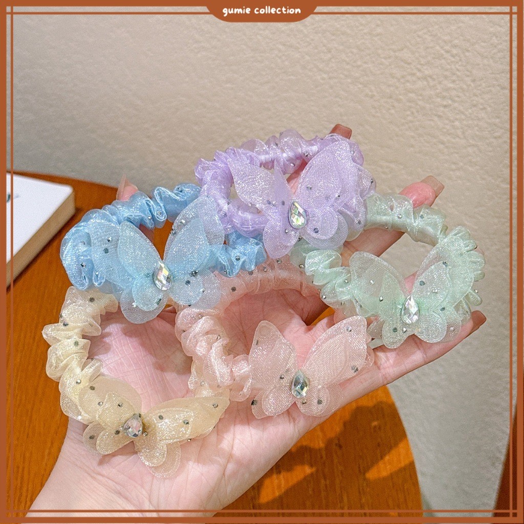 GC - CHILDRENS HAIR TIE BUTTERFLY SCRUNCHIE FASHION / ELASTIC RUBBER HAIR PAIR