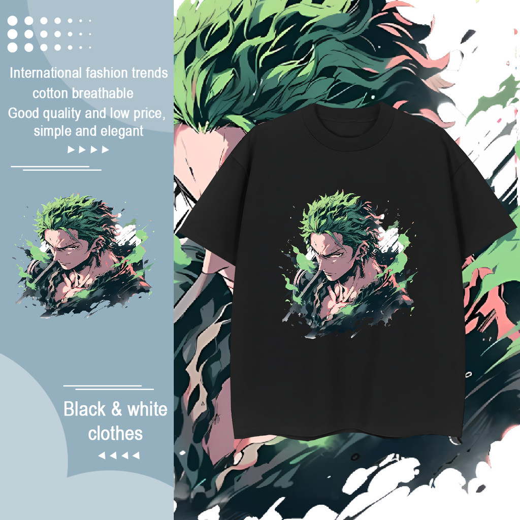 Roronoa Zoro การพิมพ์ สันทนาการ หลวม ระบายอากาศได้ เสื้อเชิ้ตผ้าฝ้าย