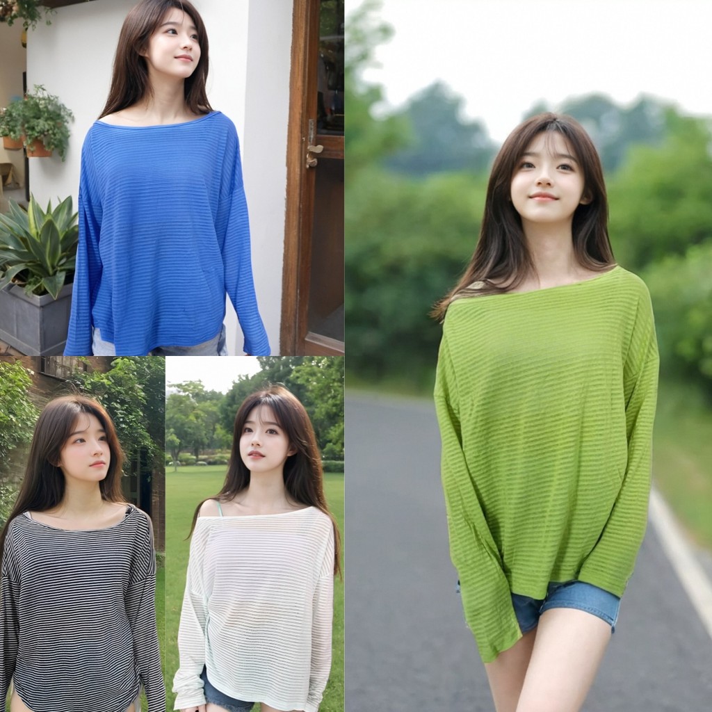 ใหม่! เสื้อยืดแขนยาวลายทางและลายเขียว พร้อมส่ง เนื้อผ้ายืดดีไซน์ทันสมัย ผ้านิ่มสวมใส่สบาย เพิ่มความสดใสให้ลุคของคุณ