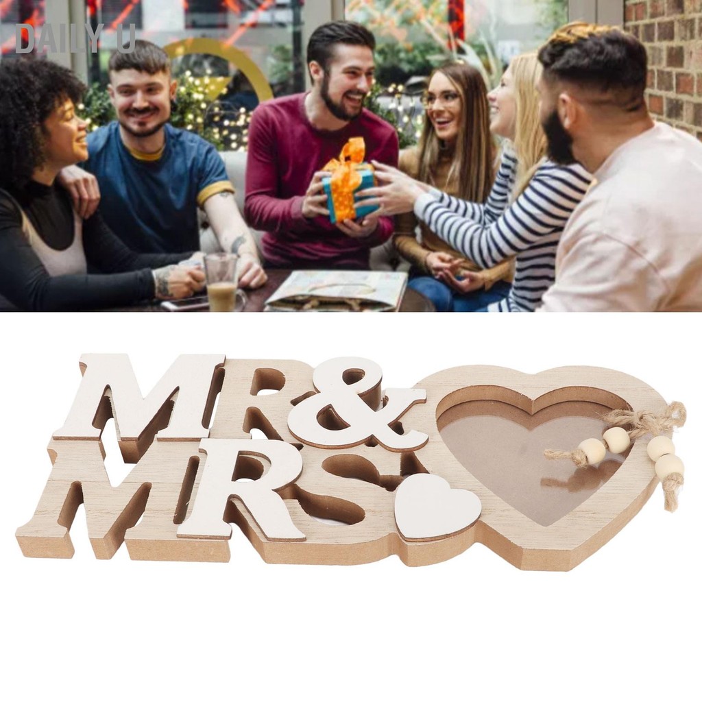 Daily U กรอบรูปไม้รูปหัวใจ MR MRS กันน้ำ Antiwear โรแมนติกโต๊ะกรอบรูปสำหรับครบรอบวันเกิดงานแต่งงาน