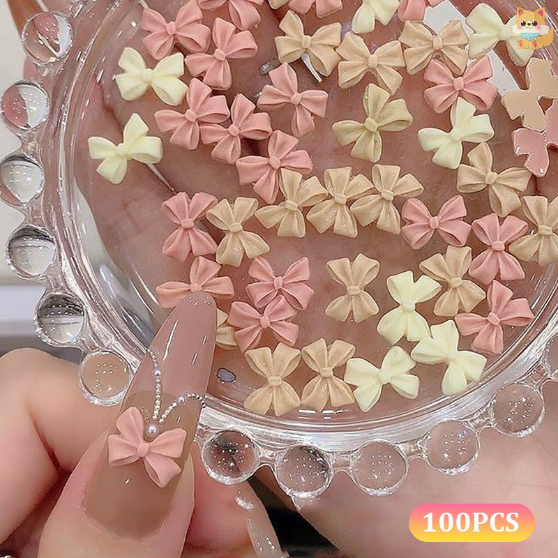 [VI] 100 ชิ้นผสมครีมสไตล์ Bowknot Nail Ch 3D Aurora Bow Flat-back Gems Parts Nail Art ตกแต่งเล็บ TH
