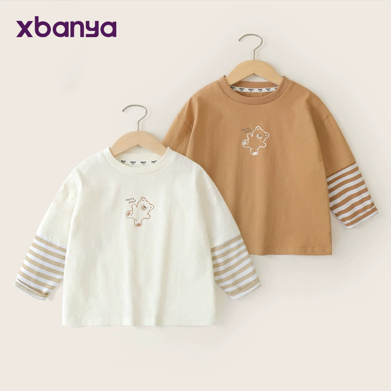 ชายต้านเชื้อแบคทีเรียปลอมสองชิ้นแขนยาวเสื้อยืดฤดูใบไม้ร่วงฤดูใบไม้ผลิฤดูใบไม้ร่วงสไตล์ใหม่เด็กเสื้อผ้าเด็ก จุดต่ําสุด เสื้อฤดูใบไม้ร่วงอินเทร