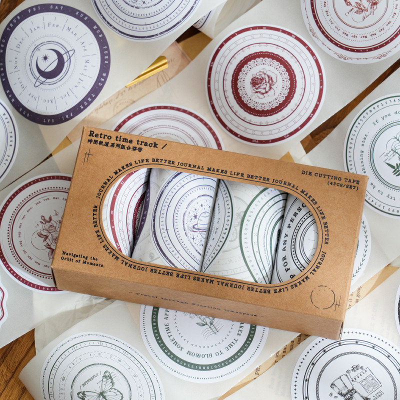 Kowei 4(80 มม.*2 ม.) ม้วน [Time Track Series] Vintage Journal Masking Tape Writable Washi Tape Scrapbooking วัสดุสมุดภาพชุด
