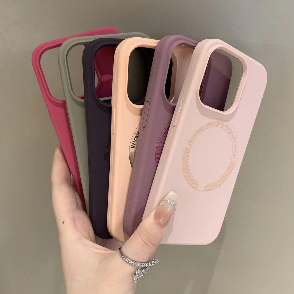 หรูหรา Frosted Liquidแม่เหล็กซิลิโคนเคสโทรศัพท์สําหรับiPhone 15 14 Pro Max 13 12 11 Pro Max 15 Plusปลอกกันกระแทกกล้องเลนส์ป้องกันรวมทุกอย่างฮาร์ดปกหลังIPhone