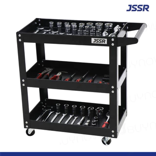 JSSR รถเข็นเครื่องมือช่าง 3 ชั้น โครงเหล็กหนา 0.9 mm ล้อใหญ่ 3 นิ้ว รับน้ำหนัก 200kg พ่นสี Powder Coating กันสนิม
