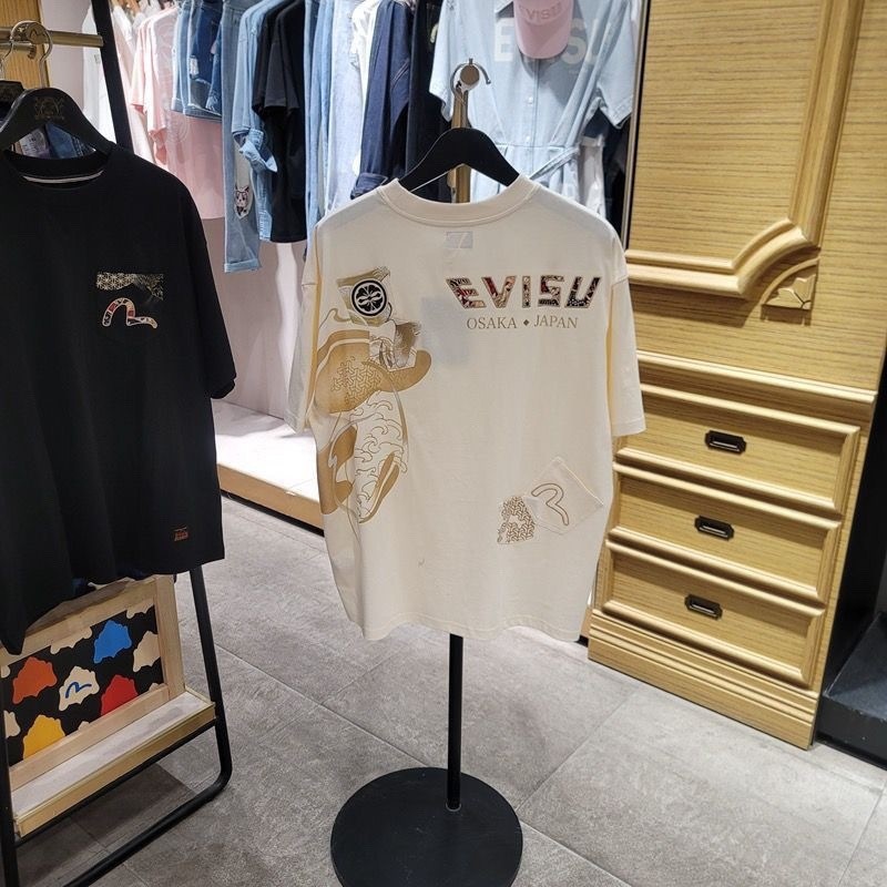 Evisu24เสื้อยืดคอกลมแขนสั้นลำลองพิมพ์ลายผ้าฝ้ายแท้แบบใหม่ฤดูร้อนสำหรับผู้ชายและผู้หญิง eqba