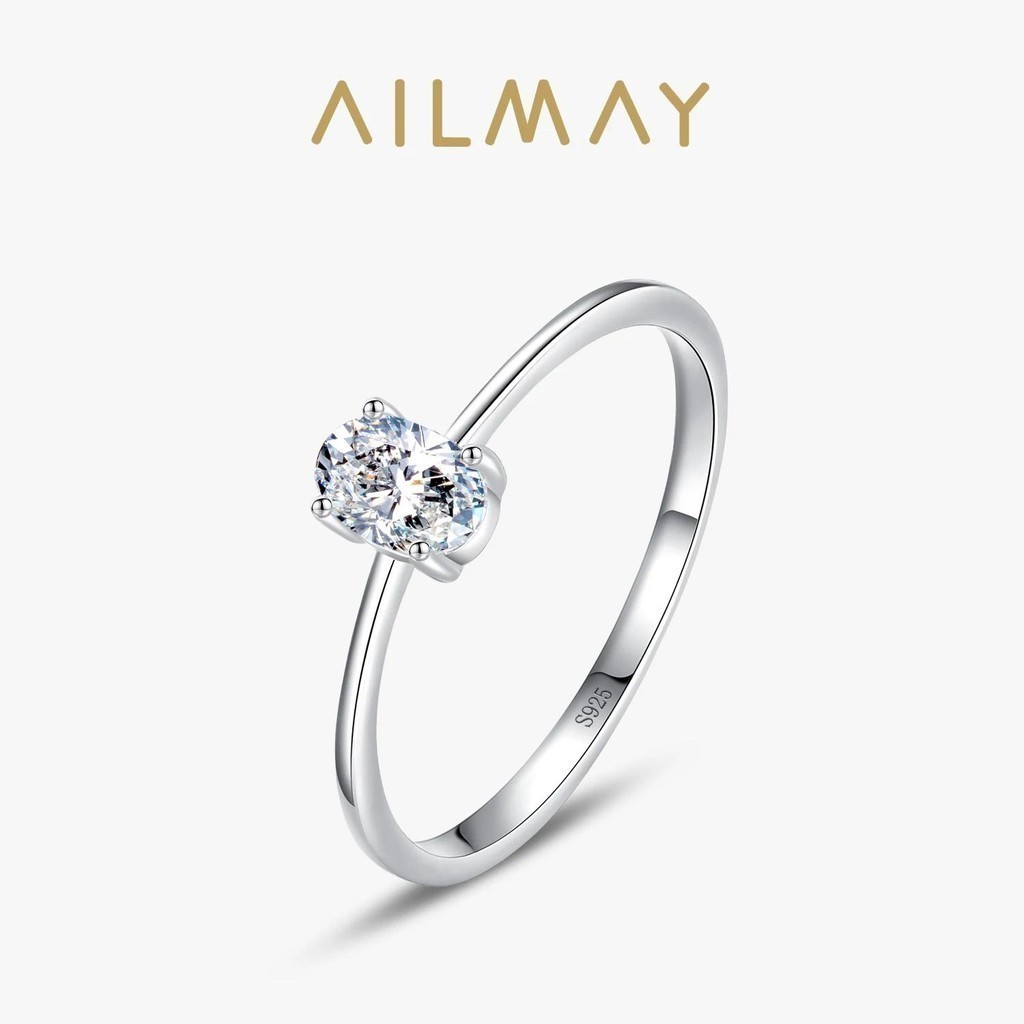 Ailmay Simple Oval Zirconia แหวนเงินแท้ 925 สําหรับผู้หญิงเครื่องประดับ Fine
