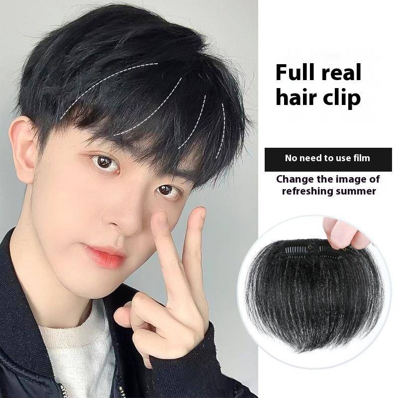 M-type ผู้ชาย Toupee ผมธรรมชาติหน้าผาก Hairpiece ด้านหน้าคลิปผมสําหรับชายผมมนุษย์เปลี่ยนสําหรับ Baldness Remy ผม