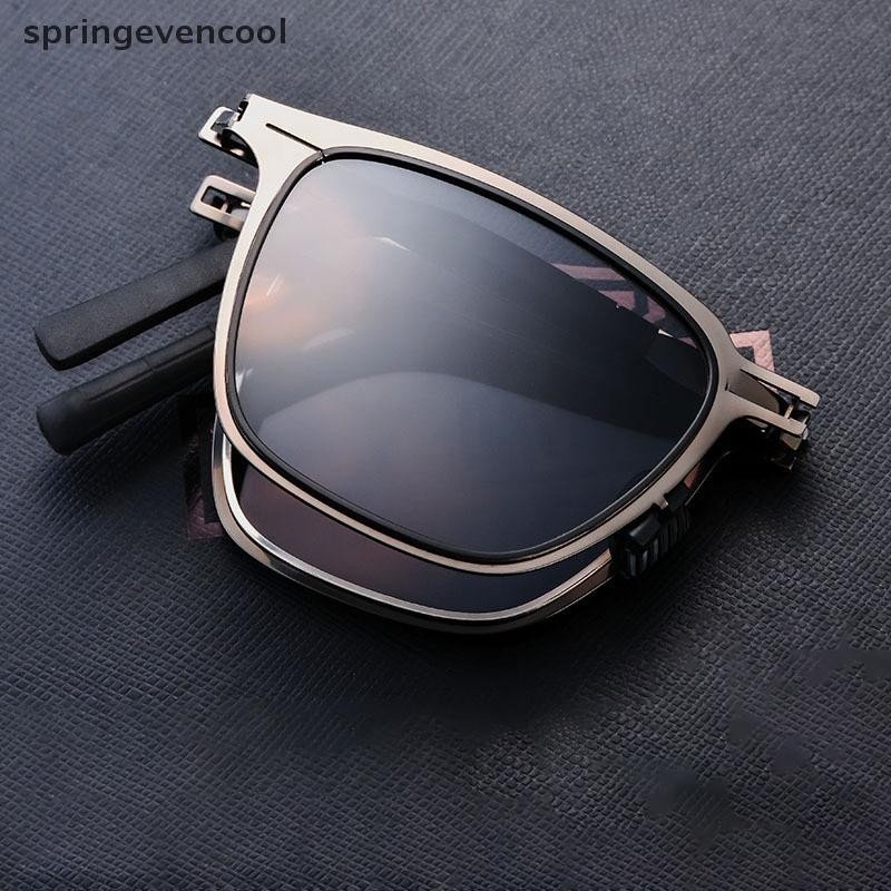 Springevencool แว่นตากันแดดแบบพกพาใหม่ Ultra Light สแตนเลสพับแว่นตากันแดดตกปลา Retro Square แว่นตากันแดด HD แฟชั่น Springevencool