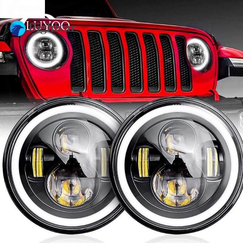1/2 pcs 30W ไฟหน้ารถ 7 นิ้ว H4 LED รถ DRL มุมตาแหวน Halo 12V 24V Hi/Lo ไฟเลี้ยวสําหรับ toyota Mitsub