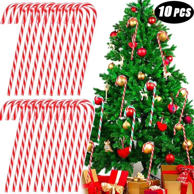 เครื่องประดับคริสต์มาสคลาสสิก 10-12 ชิ้น ประกอบด้วยลูกอมอ้อยและต้นคริสต์มาสอะคริลิกแขวน สำหรับตกแต่งบ้านในเทศกาลปีใหม่