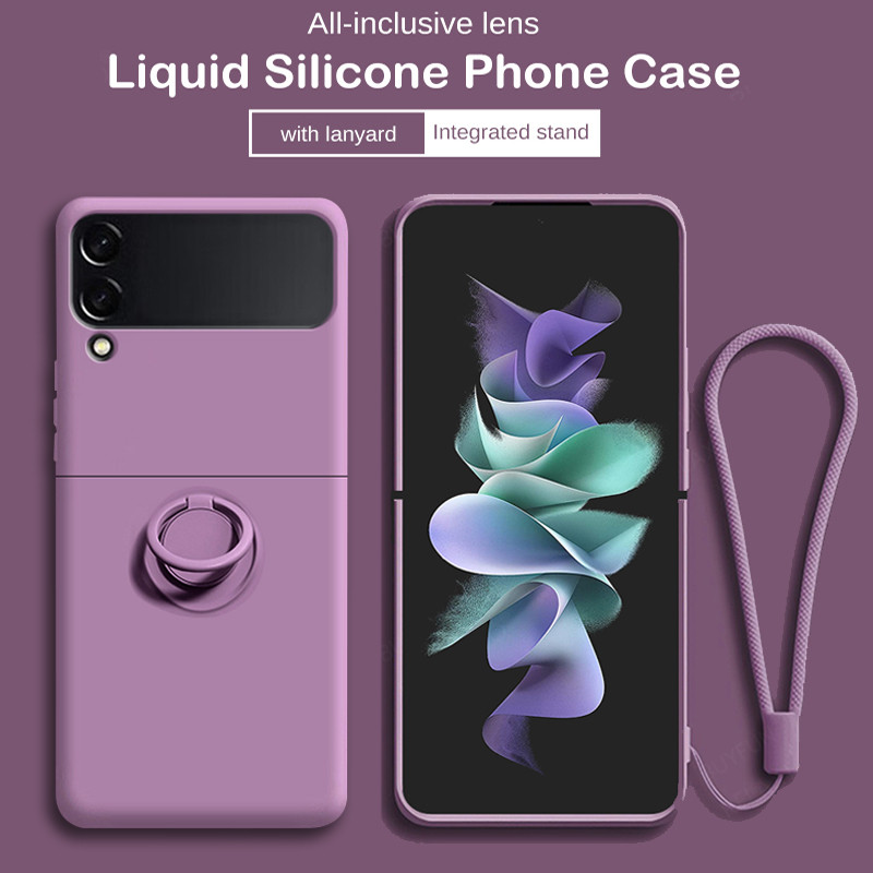 SAMSUNG หรูหราซิลิโคนเหลวผู้ถือแหวนแม่เหล็กยึดเคสโทรศัพท์สําหรับsamsung Galaxy Z Flip 3 4 5 6 Flip5 Flip4 Flip6 5Gปกหลัง