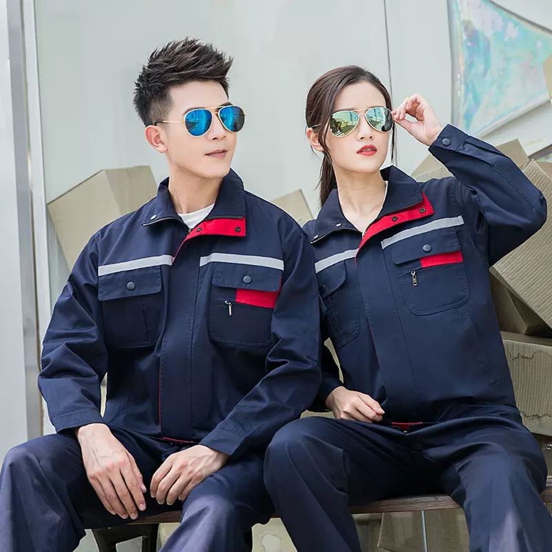 เสื้อเชิ้ตทำงานแขนยาวแถบสะท้อนแสงสำหรับช่างซ่อมรถและคนงานก่อสร้าง ชุดทำงานผู้ชาย 160-185