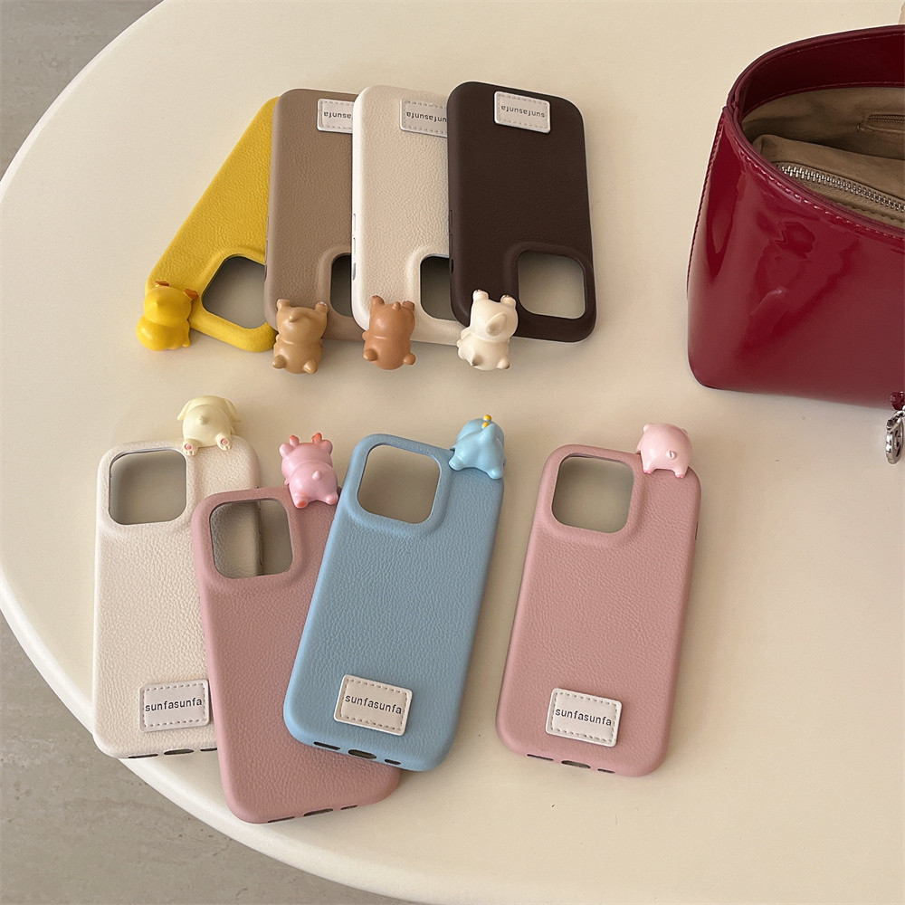 การ์ตูนหรูหรา 3D สัตว์ตกแต่ง Litchi รูปแบบหนังเคสโทรศัพท์สําหรับ iPhone 15 14 13 12 16 Pro Max 13promax น่ารักกันกระแทก Hard Cases