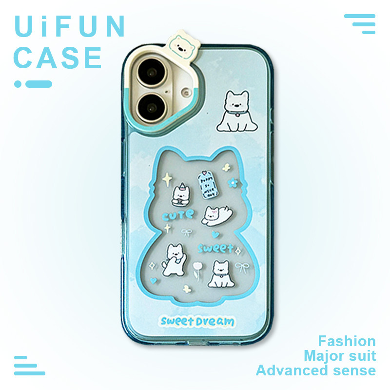 น่ารัก ลูกสุนัขดอกไม้หมีกรอบกล้องเคสโทรศัพท์เข้ากันได้สําหรับ ไอโฟน 16 15 14 13 มือโปร สูงสุด ไอโฟน16 กันกระแทกอะคริลิปกหลังเปลือก