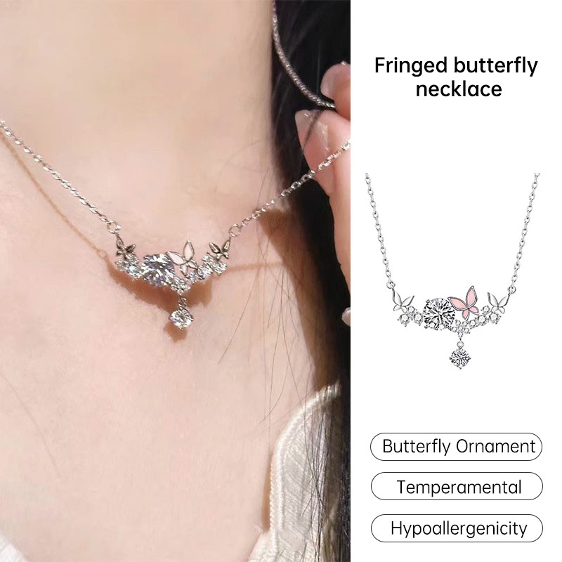 ส่งเร็ว Tassel Butterfly Necklace Light Luxury Sweet Necklace Fashionable High-end Clavicle ChaincobrandierCOD