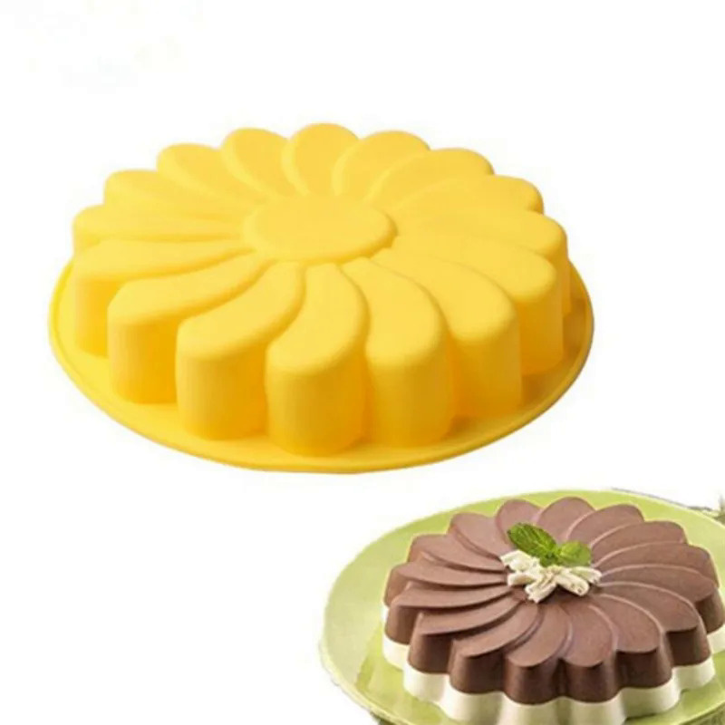 23cm Round Sunflower Silicone Birthday Cake Baking Pans Handmade Bread Loaf Pizza Toast Tray Silicon