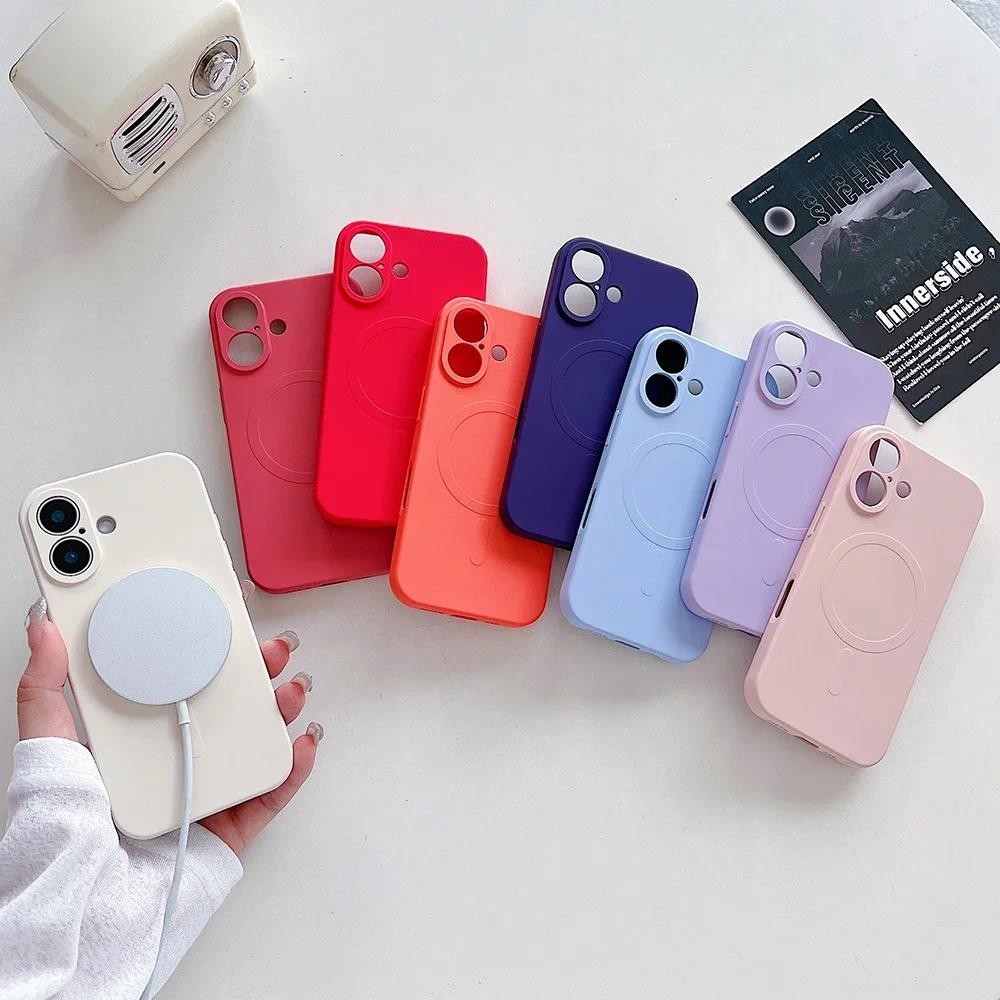 Titanium Grey Liquid silicon magnetic charging case สําหรับ iPhone 16 15 14 13 12 11 Pro Max Plus กันกระแทกเต็มรูปแบบ magsafe เคสโทรศัพท์