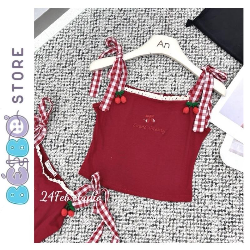 สุดน่ารัก SWEET CHEERY เสื้อกล้ามลายสก๊อตปัก crotop สําหรับสาวน้อยใส่ในฤดูร้อน เดินไปเรียน หรือไปโรงเรียน
