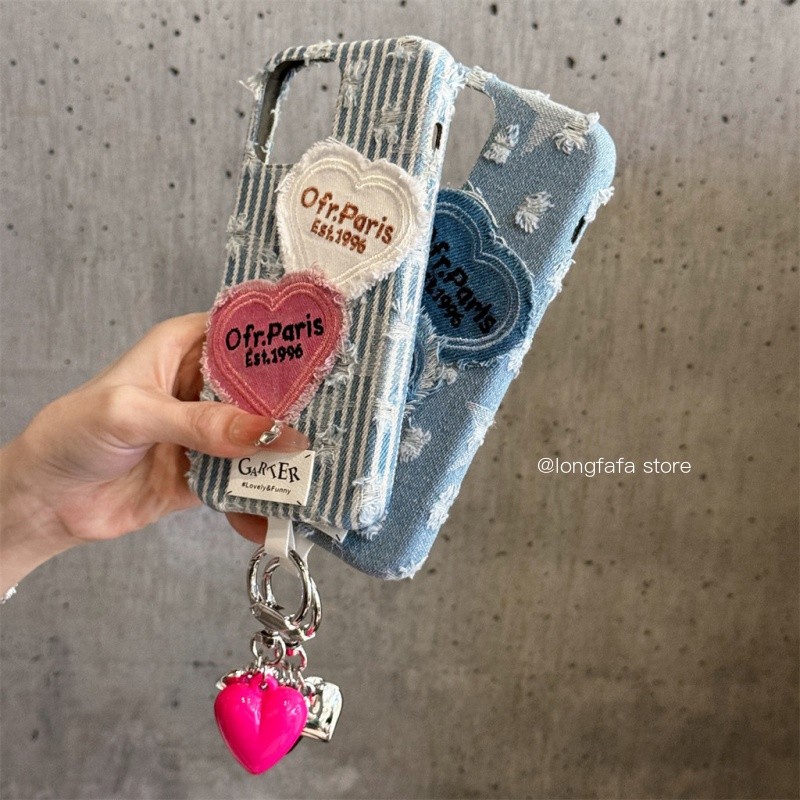 จี้รักสามมิติยีนส์ขาดสำหรับ iphone16 Apple 15 13/14pro MAX เคสมือถือกันกระแทก