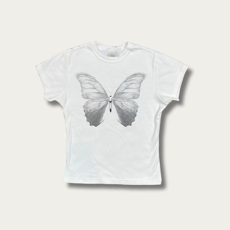 (จัดส่งตลอด 24 ชั่วโมง）Angle Official เสื้อทรง BABY TEE BUTTERFLY