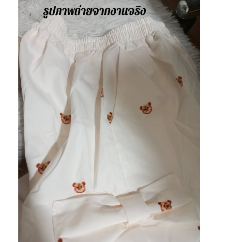 กางเกงขาทรงกระบอก ผ้าไม่ยืด B45 พิมพ์ลายน้องแมว กางเกงแต่งโบว์ มีกระเป๋าข้าง - รูปที่ 4