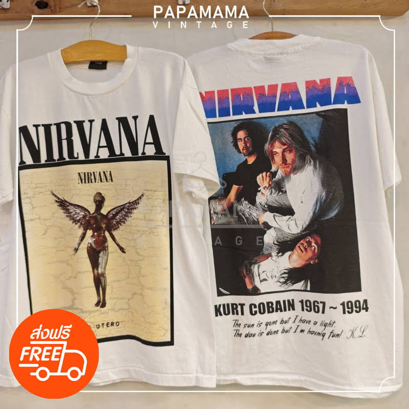 [ NIRVANA ] IN UTERO KURT COBAIN tag made in USA แท้ เสื้อทัวร์ วงร๊อค วินเทจ men vintage shirt