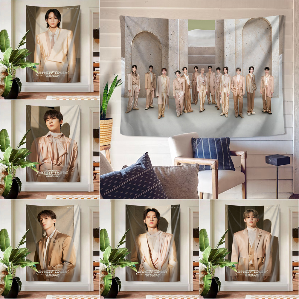 Seventeen [RIGHT HERE] พรมติดผนังพร้อมคลิปหนีบ ไม้แขวนเสื้อโพลีเอสเตอร์
