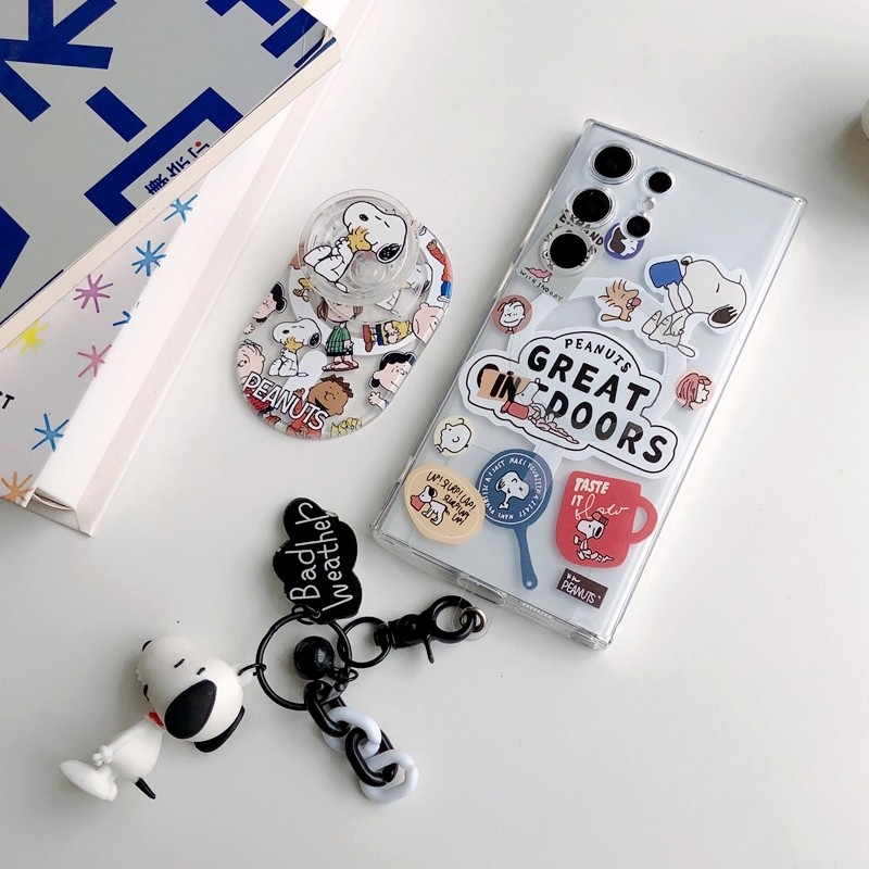 การชาร์จแม่เหล็กไร้สาย Samsung s24ultra เคสโทรศัพท์ s22/s23 โปร่งใส note10pro เคสนิ่ม s21/s20+รวมทุกอย่าง iphone15 Apple 14/13/12 การ์ตูนน่ารัก Snoopy