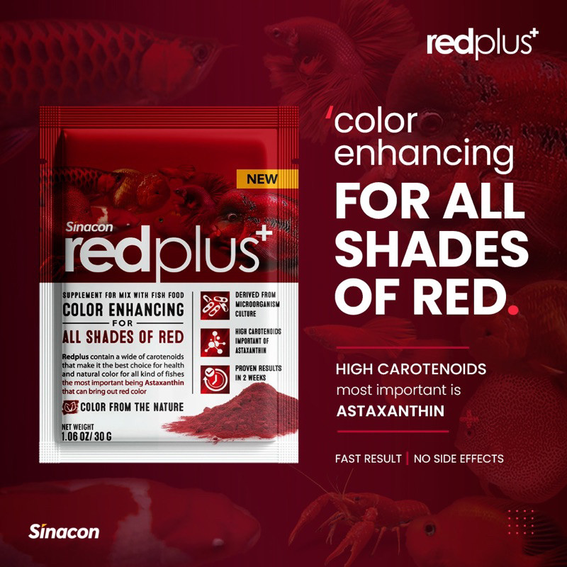 Redplus+ สารเร่งสีปลาสวยงาม สำหรับผสมอาหารปลา 30g.